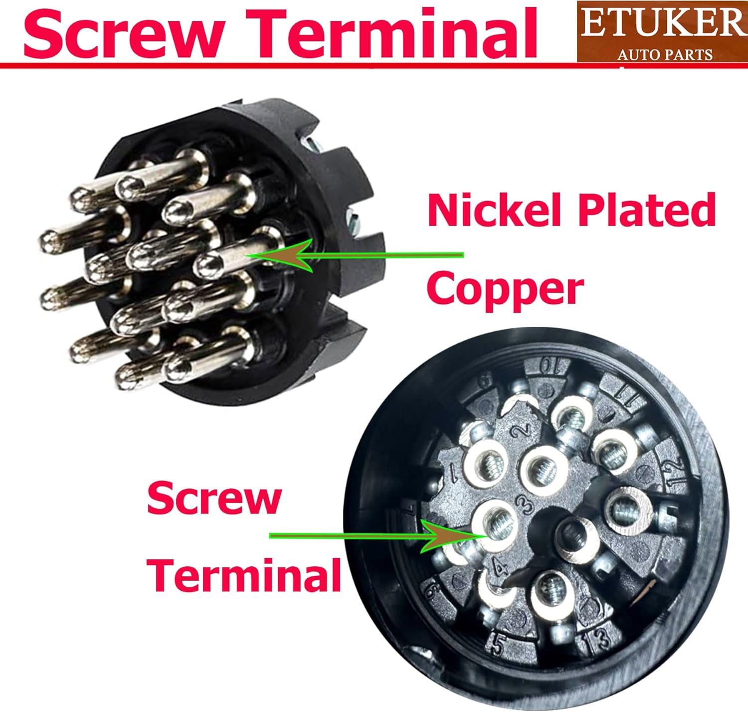 Thumbnail 4 de ETUKER 2-Piece 13 Pin Trailer Plug Waterproof (12V) with Screw Terminals