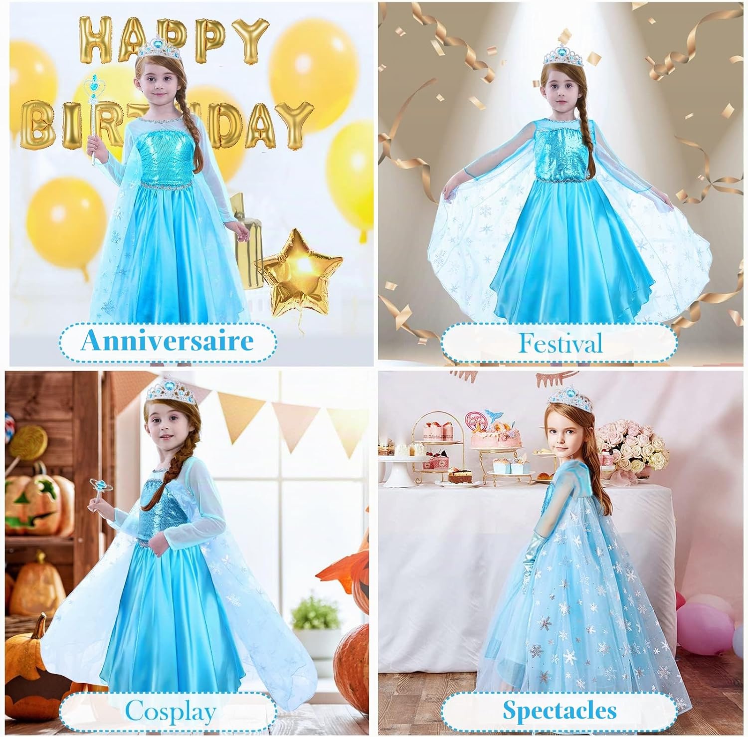 Thumbnail 6 de URAQT CBE-Frozendress-FBA Elsa-prinsessenkostuum met accessoires, maat 100-150 cm