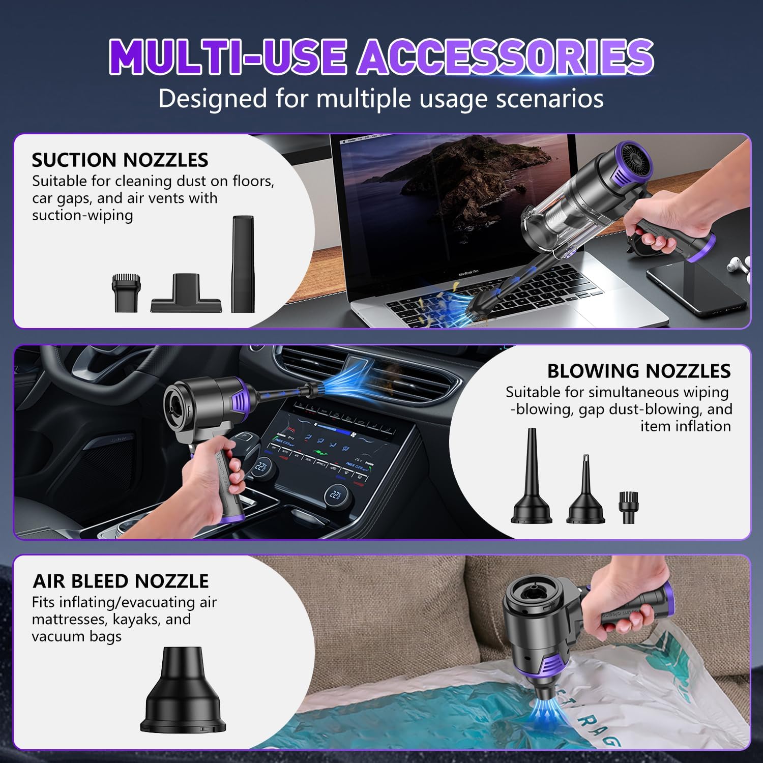 Thumbnail 5 de KMM Handheld Car Vacuum Cleaner: 16,000PA Cyclonic Suction, 5200mAh Cordless & LED Light