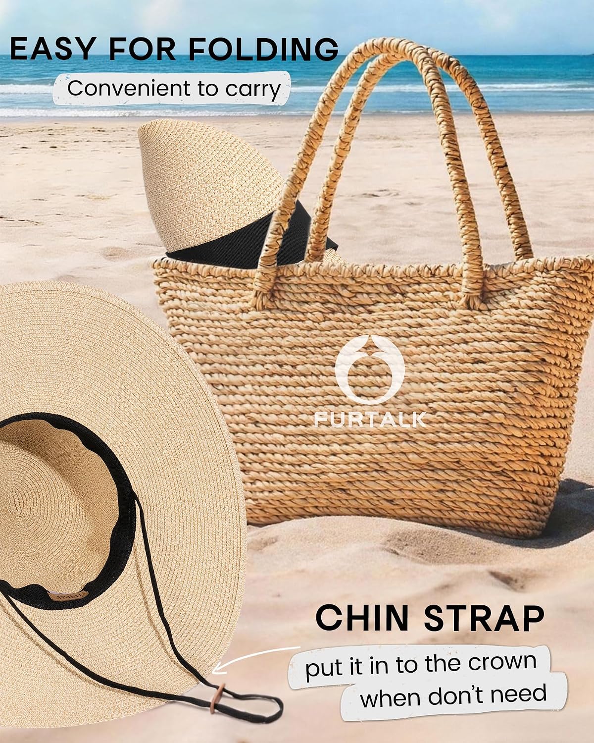 Detalle de FURTALK Women’s Sun Straw Hat (Wide Brim) with UPF 80+