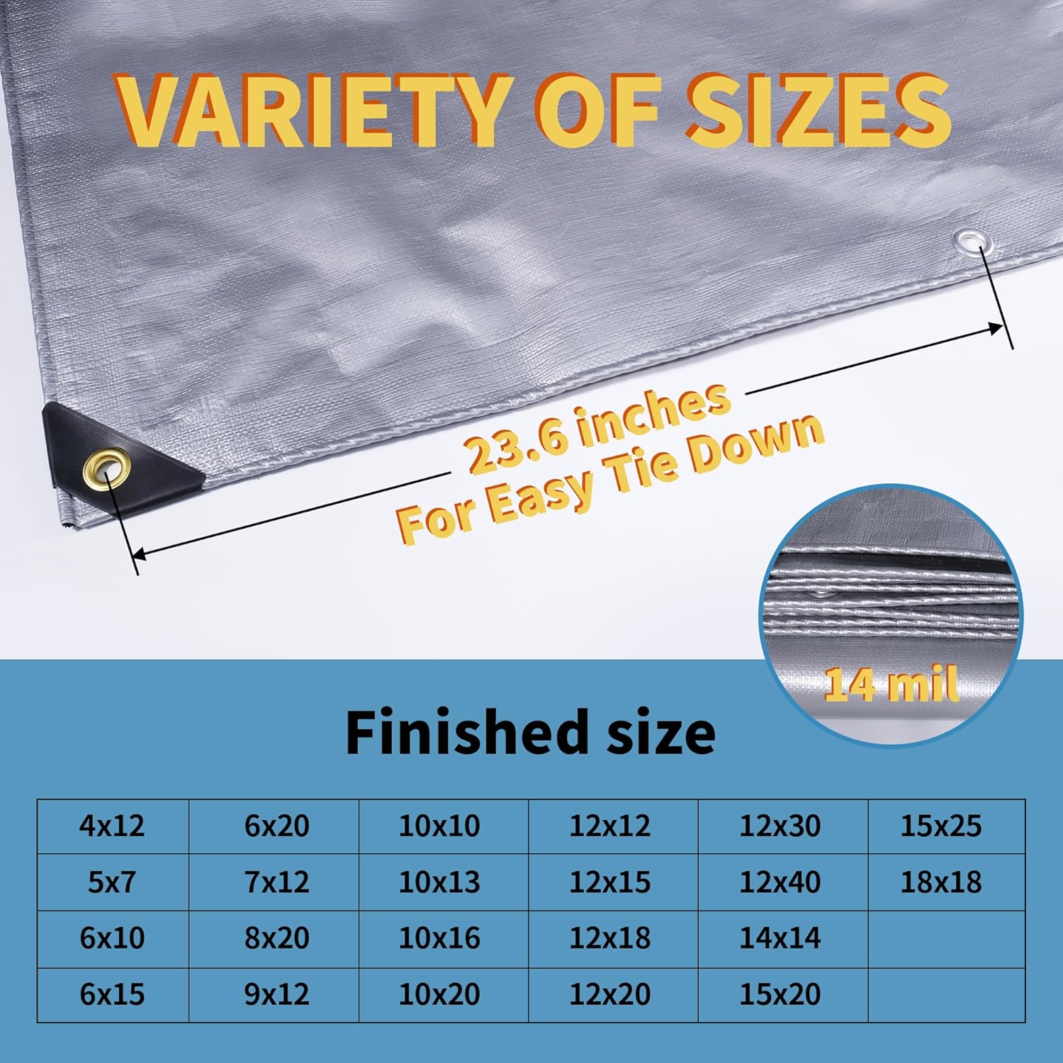 Detalle 2 de TARPAL 14x14 Heavy Duty Silver Reflective Tarp (14mil) with Grommets