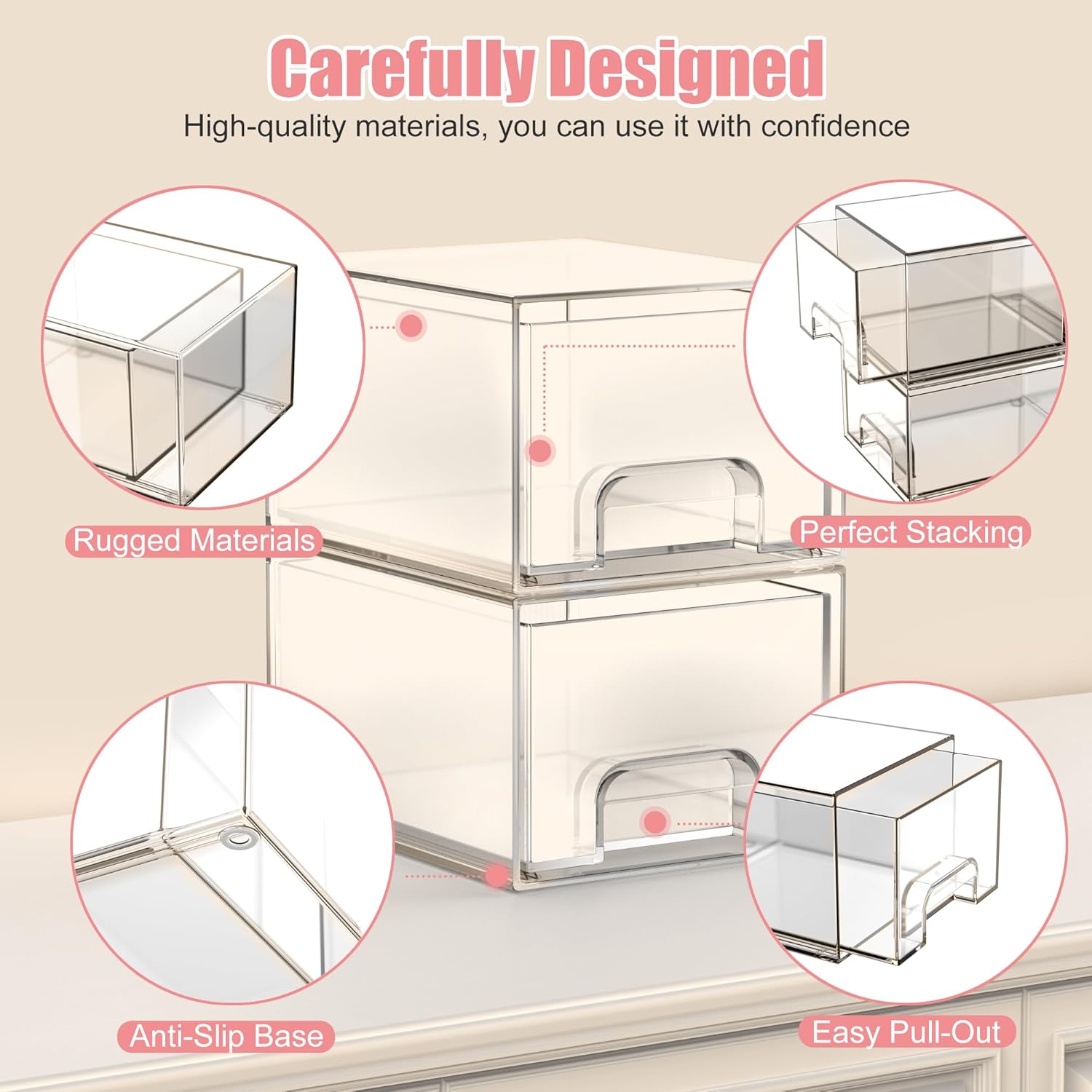 Thumbnail 2 de Lot de 4 organisateurs de tiroir en acrylique empilables pour salle de bain et cuisine