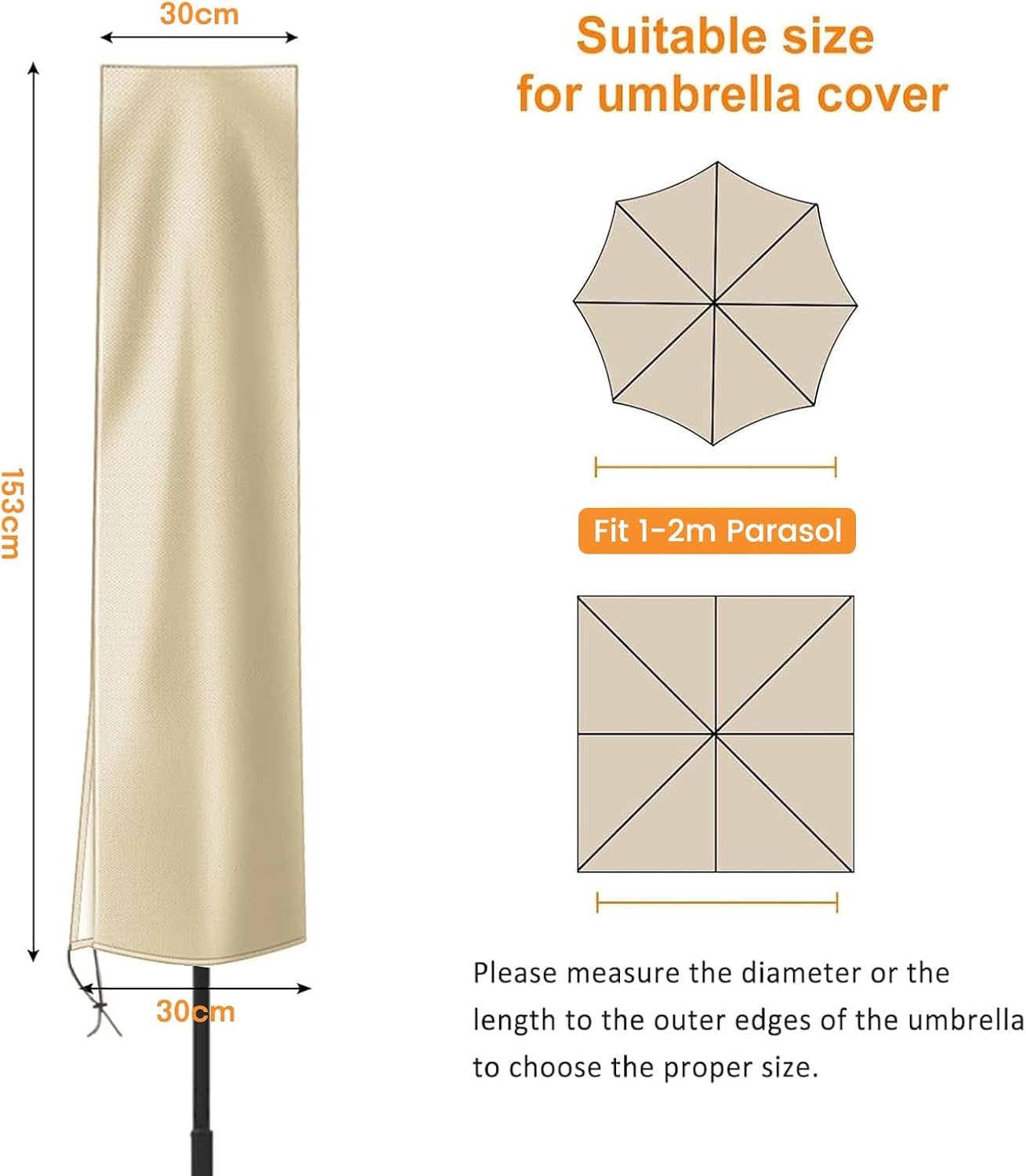 Thumbnail 1 de OKPOW Parasol Cover: Heavy Duty 600D, Waterproof and Windproof for Ø200 cm Umbrellas