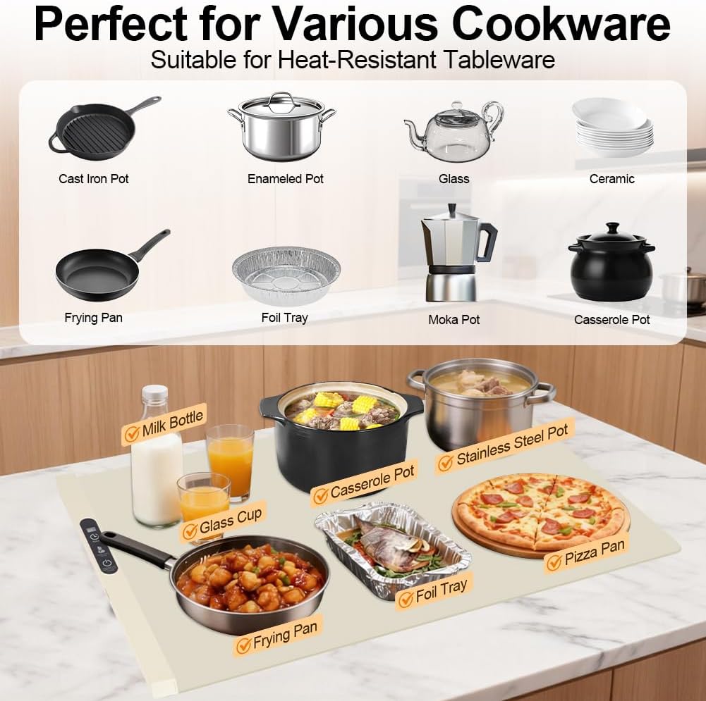 Detalle 2 de Vicloon V-NCDML-EU-FBA Silicone Food Warming Mat, 6 Heat and Timer Settings