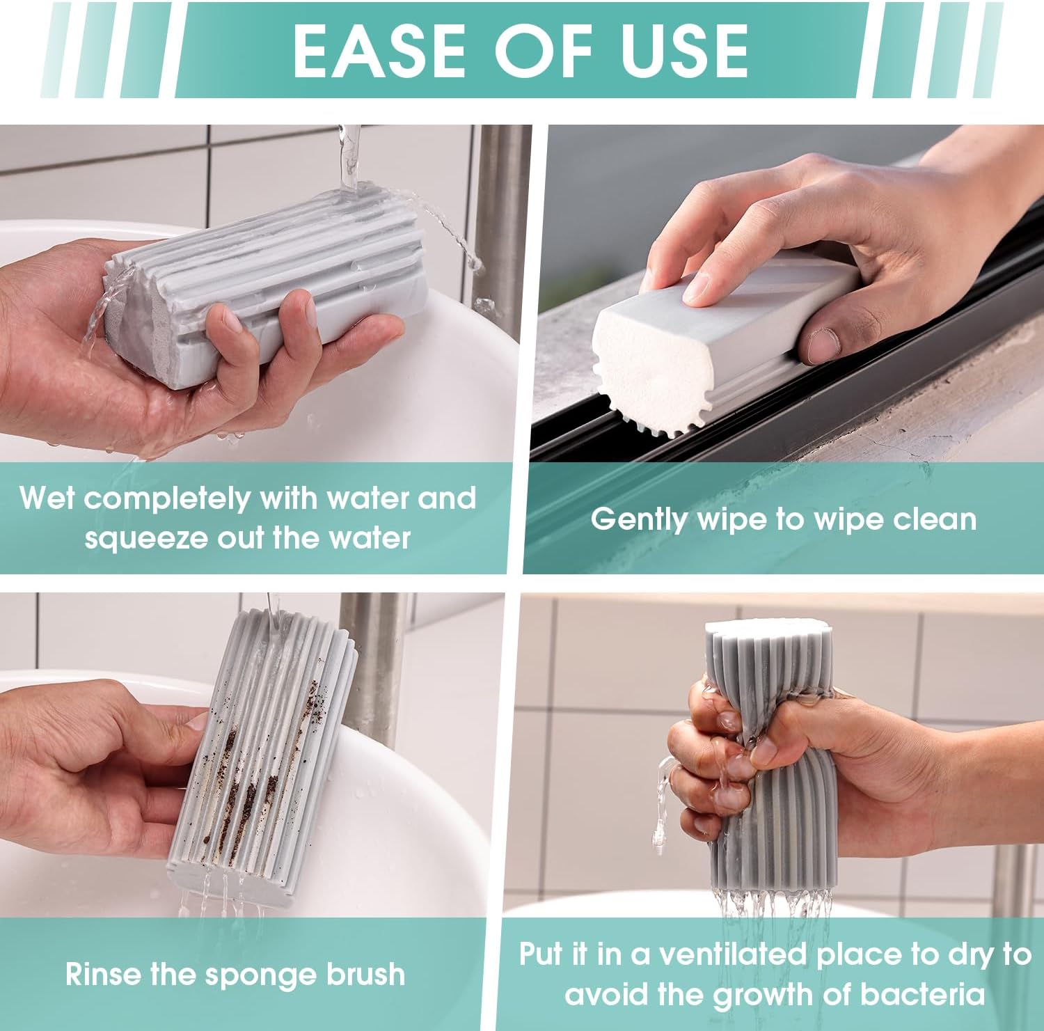 Thumbnail 3 de 4 Pack Damp Dusting Sponge Duster: Grey Reusable Cleaning Sponges for Blinds, Floorboards, and More