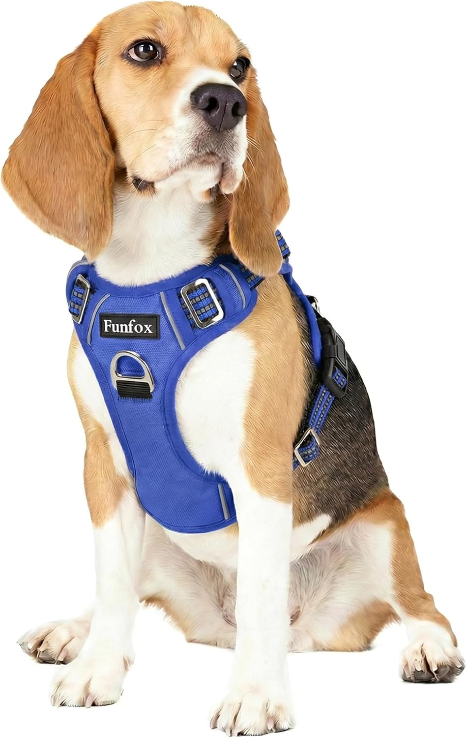 Detalle de Funfox Dog Harness Medium – No Pull Front Clip, Reflective Padded Vest with Vertical Handle (Blue, Size M)