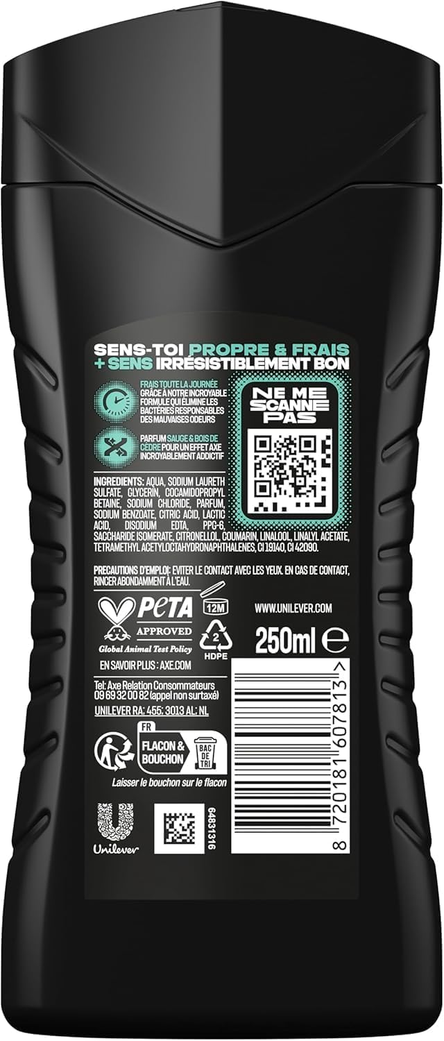 Thumbnail 6 de AXE Apollo Homme gel douche 5-en-1 24h hydratant parfum sauge & bois de cèdre (lot 12x250 ml)