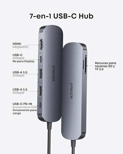 Detalle de Anker Hub USB-C 7 en 1: Concentrador Multipuerto para MacBook, PC y más
