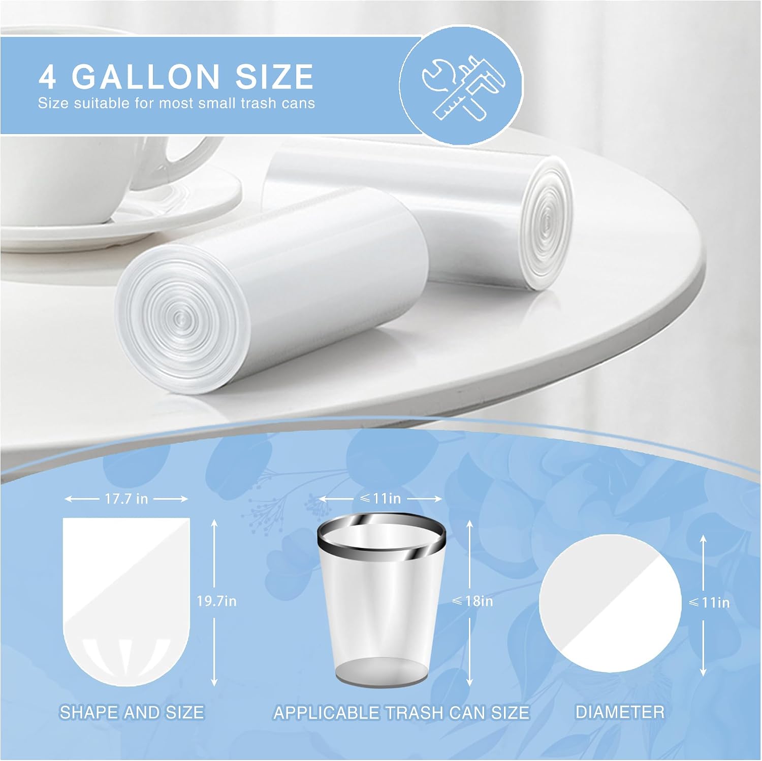 Detalle 2 de 108 Count Small Trash Bags, 4 Gallon Garbage Can Liners – Unscented, Leak-Proof, Clear (15 L)