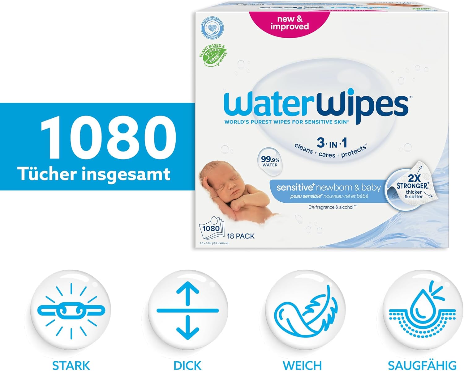 Detalle 2 de WaterWipes Sensitive+ 1080 Tücher