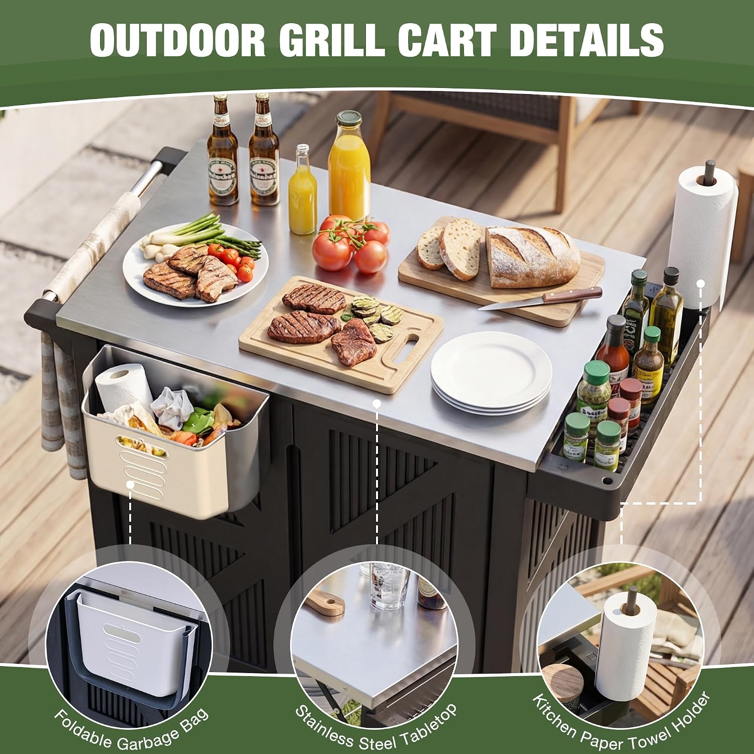 Detalle 2 de Outdoor Grill Cart with Stainless Steel Top