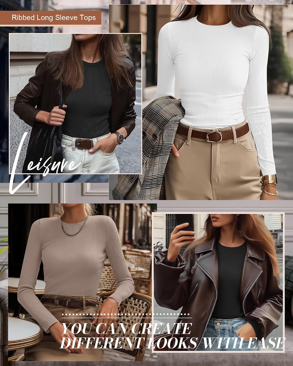 Thumbnail 2 de Ficerd Ribbed Long Sleeve Tops 3-Pack