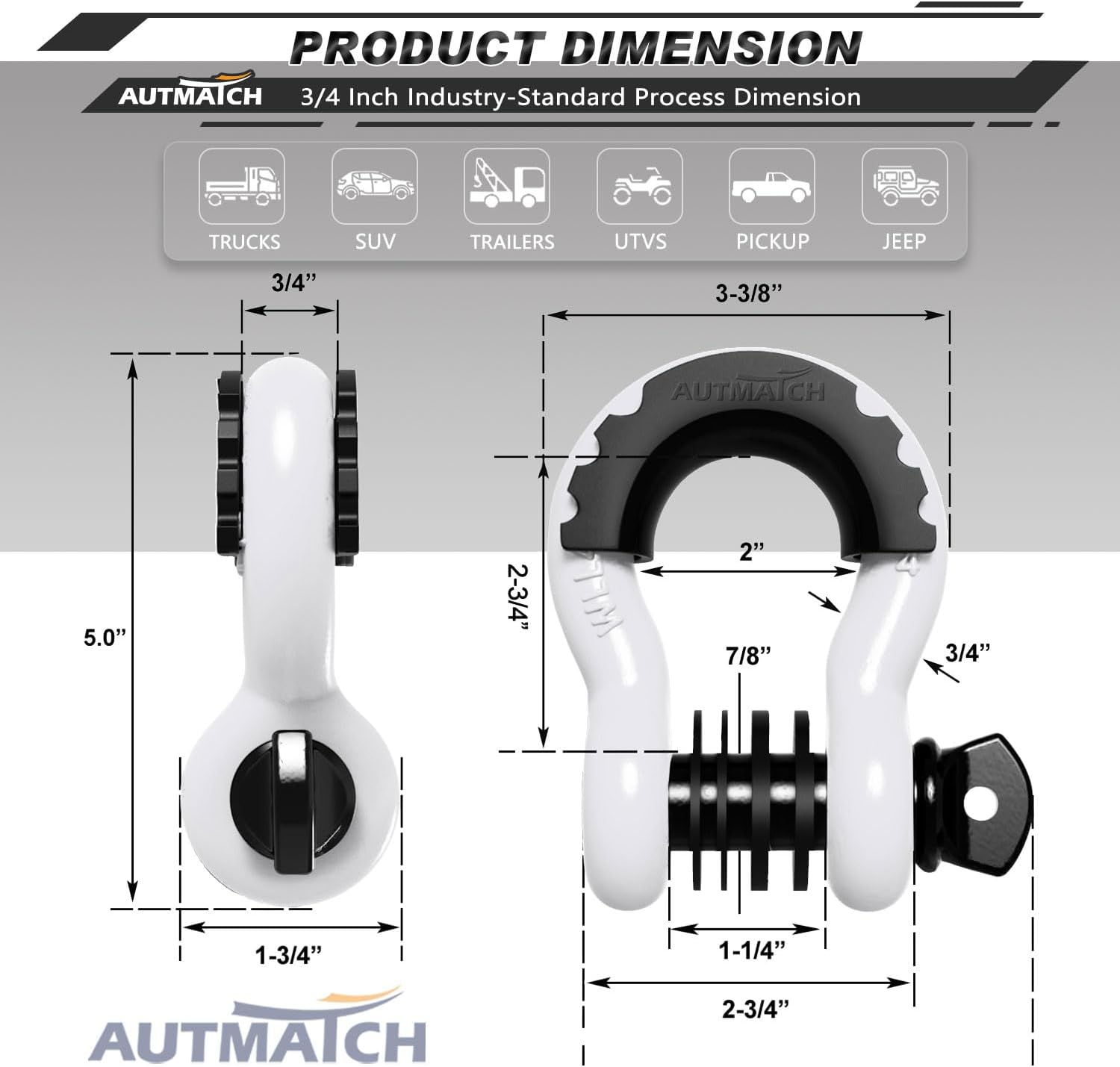 Detalle de AUTMATCH D Ring Shackle 3/4" 10,471 lb