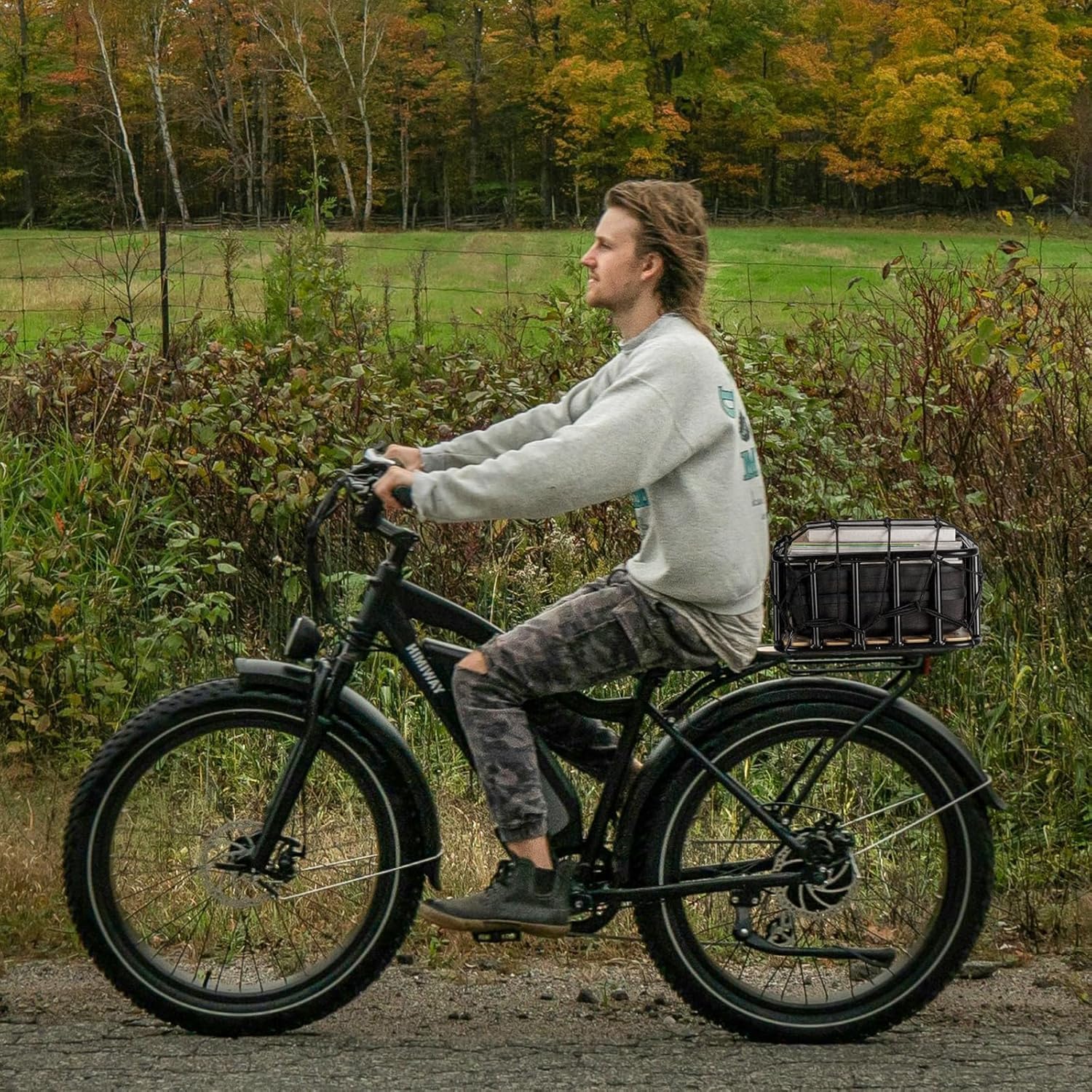 Thumbnail 6 de CXWXC Panier arrière de vélo grand modèle avec fond en bois, housse imperméable et filet cargo