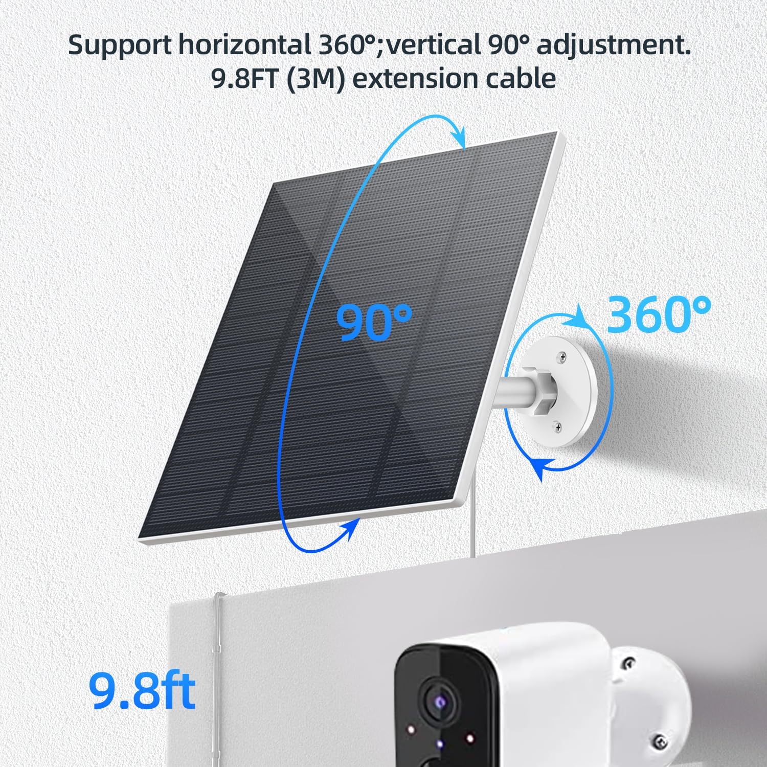 Thumbnail 4 de 5W Solar Panel for Security Camera (Micro USB & USB-C) with IP65 Waterproof Mount, 9.8ft Cable