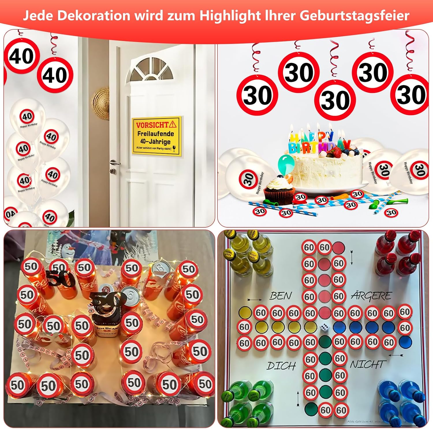 Detalle de WenmthG 18. Geburtstag Deko-Set mit Banner, Verkehrszeichen, Luftballons, Konfetti und Absperrband