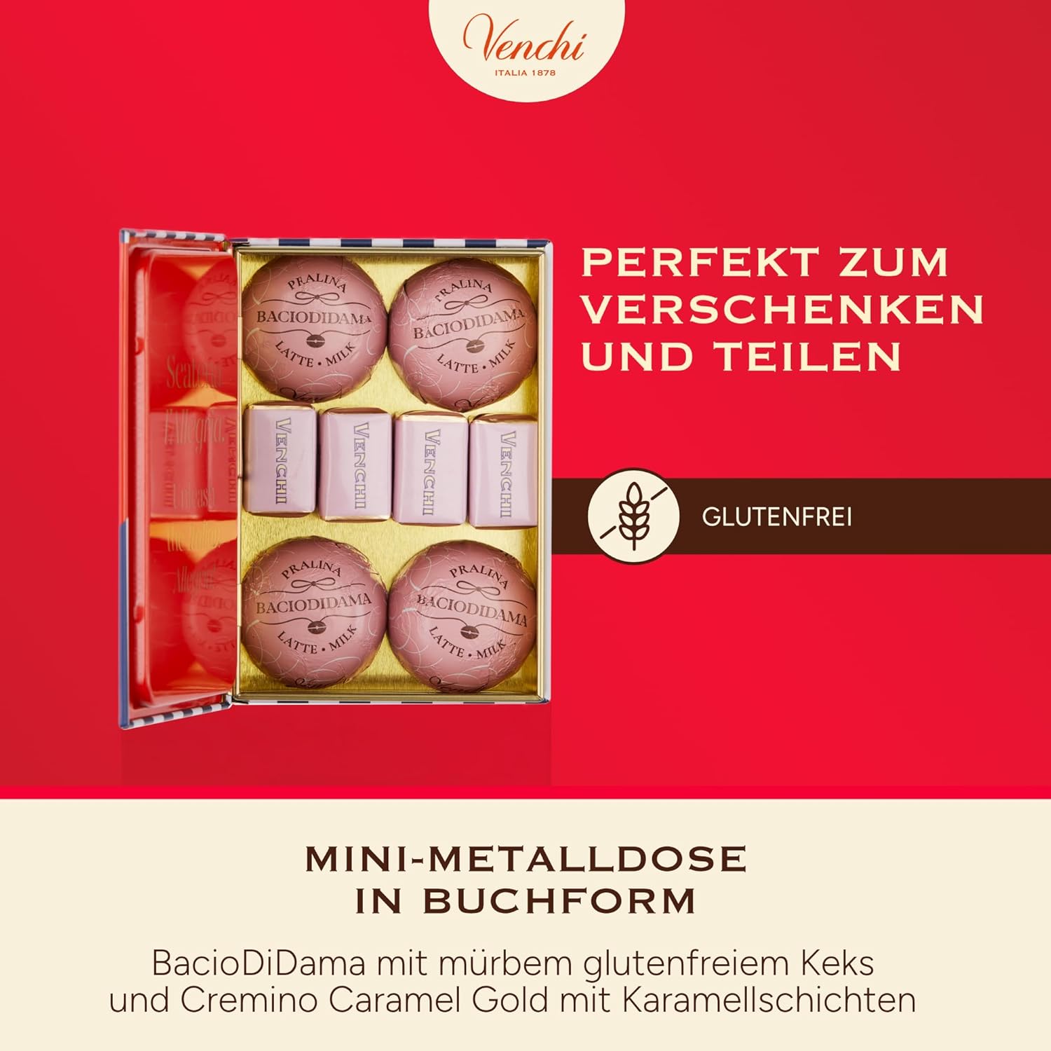 Thumbnail 2 de Venchi Mini-Buch mit 8 sortierten Pralinen (105 g) – glutenfrei, ohne Farb- und Konservierungsstoffe