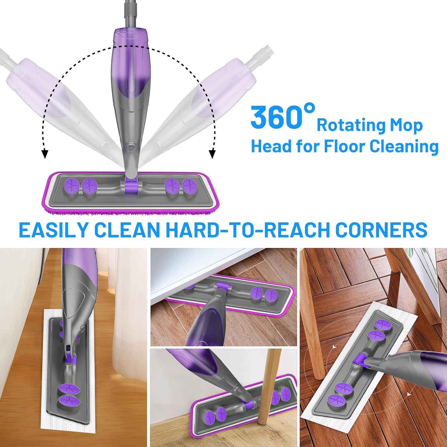 Detalle de IOPRETTY Spray Mop for Floor Cleaning — Wet/Dry Mop with Reusable & Disposable Pads