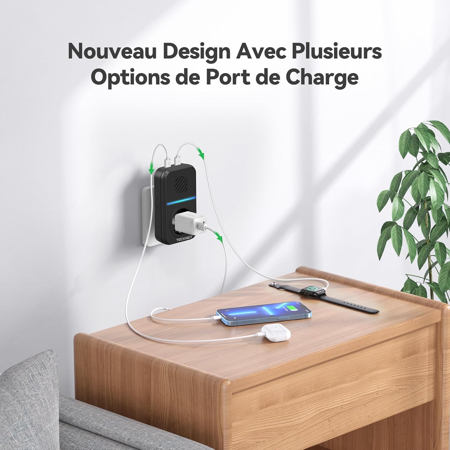 Thumbnail 1 de TECKNET Sonnette sans Fil 400M avec prise USB, IP65 et mémoire – Carillon extérieur sans piles