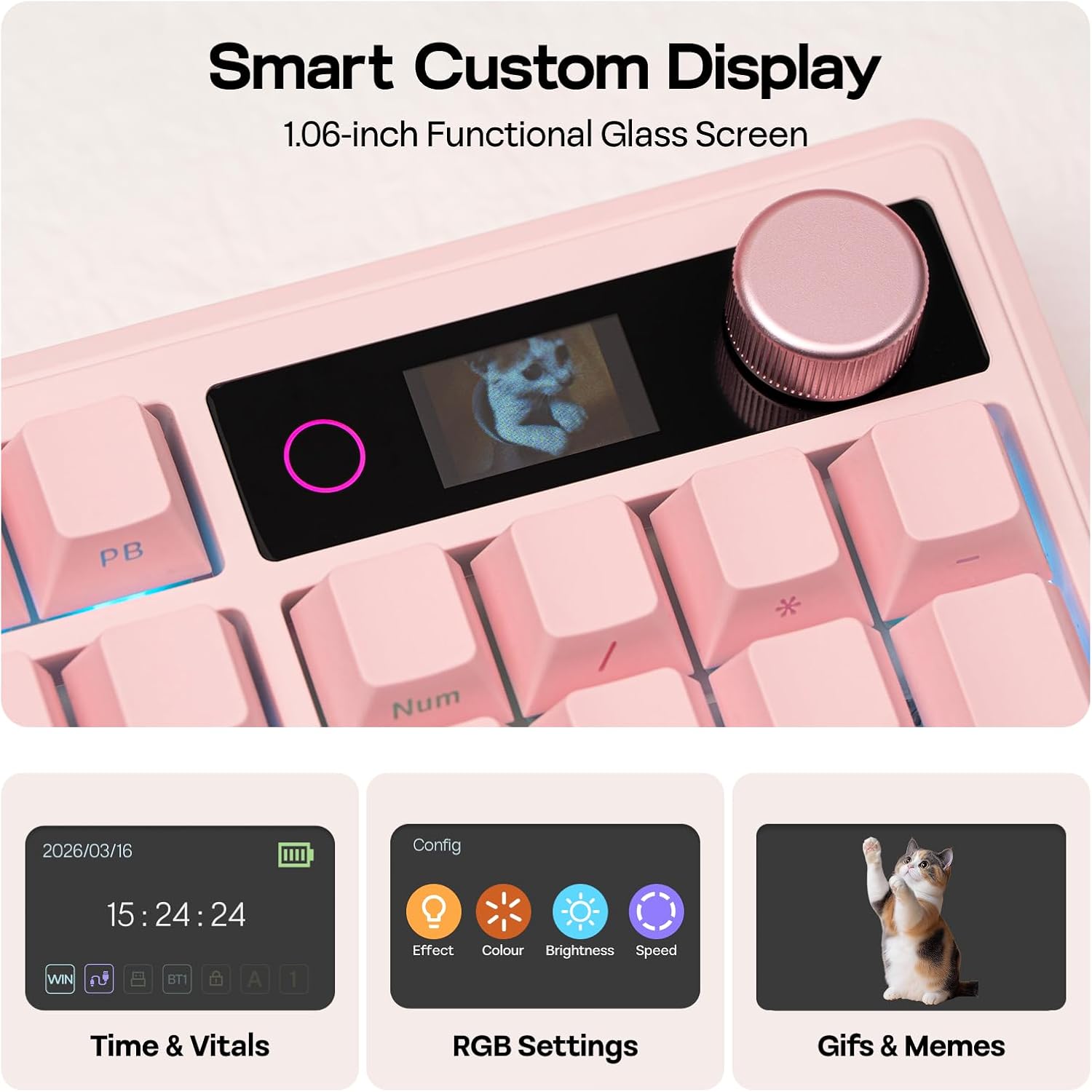 Thumbnail 2 de EPOMAKER TH108 V2 PRO: Full-Size Mechanical Keyboard with Screen & Knob (Pink, Creamy Jade)