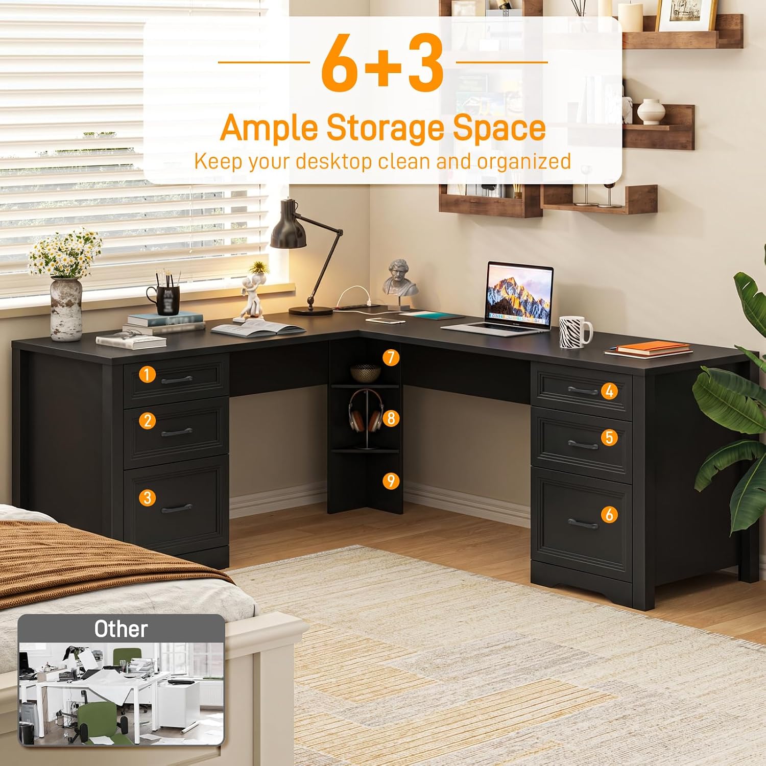 Detalle de Halitaa L-Shaped Desk with 6 Drawers