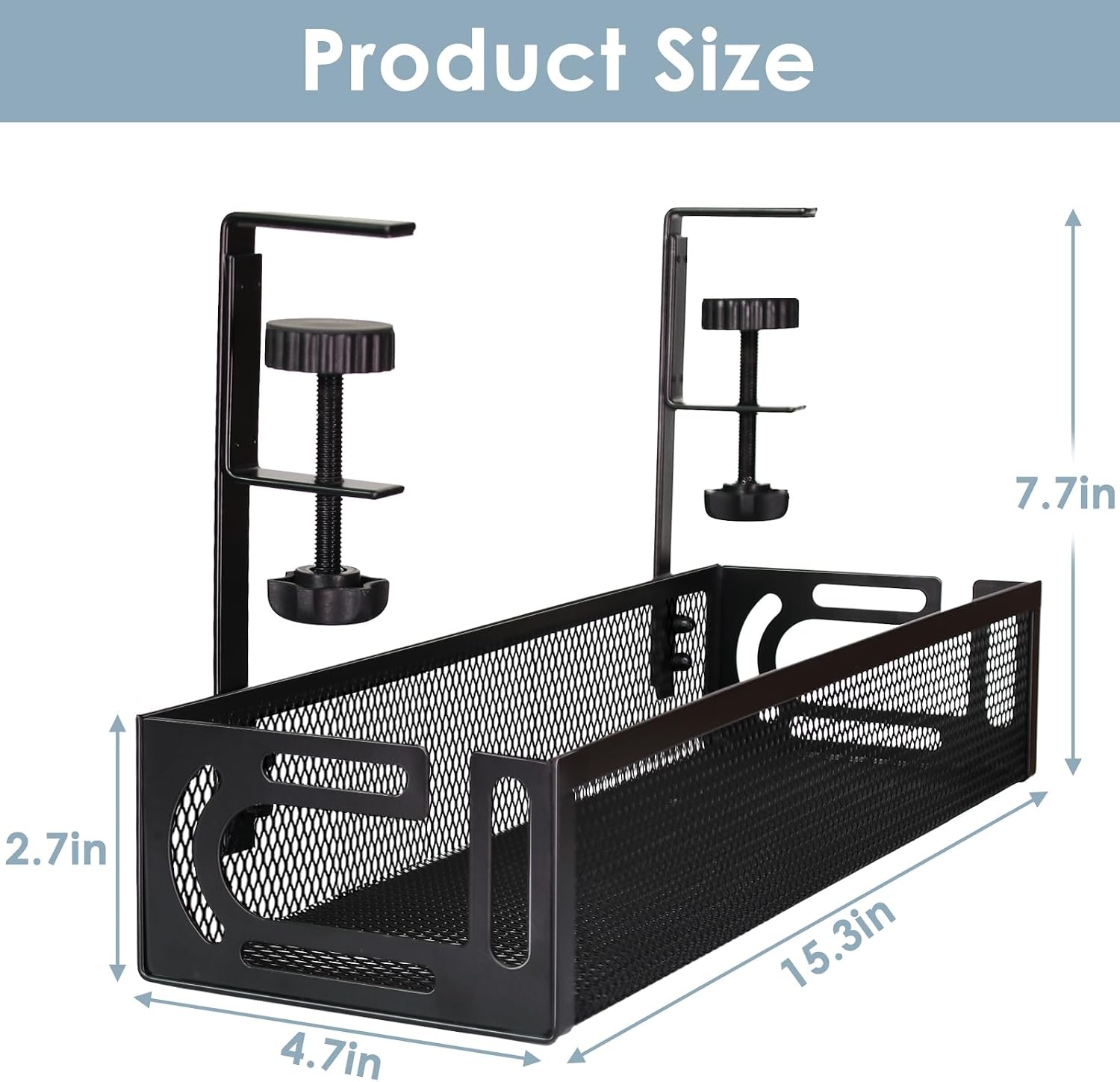 Detalle de Mzmaxy Under-Desk Cable Management Tray, Black Metal, Clamp-On