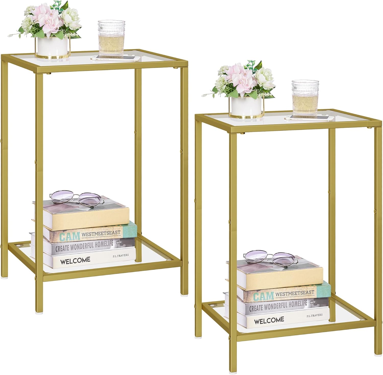 Detalle de HOMSHO Side Table Set, Tempered Glass