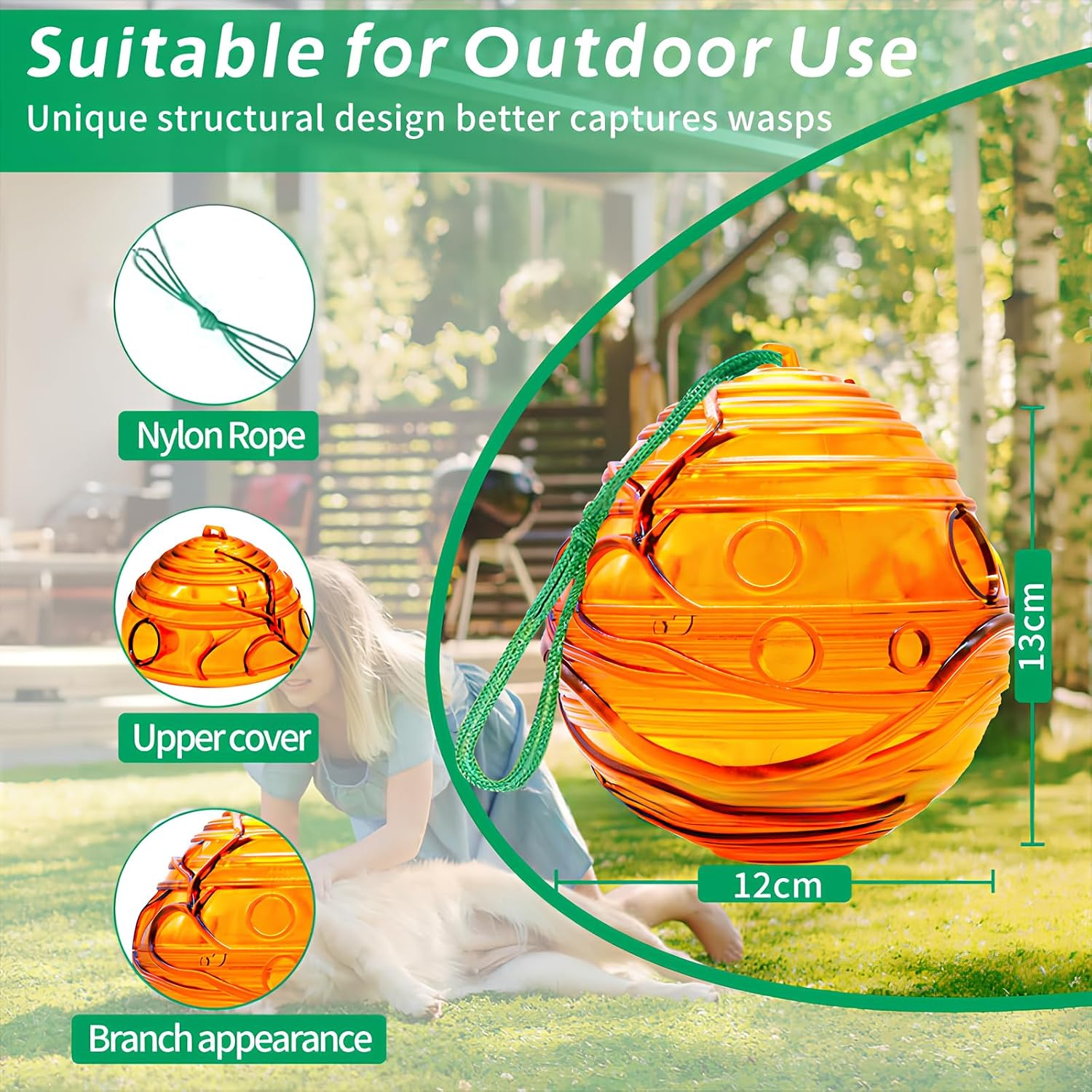 Detalle de VibeeLeaf Spherical Wasp Trap 2 Pcs – Waterproof, Reusable and Eco-friendly Fly, Wasp and Hornet Catcher