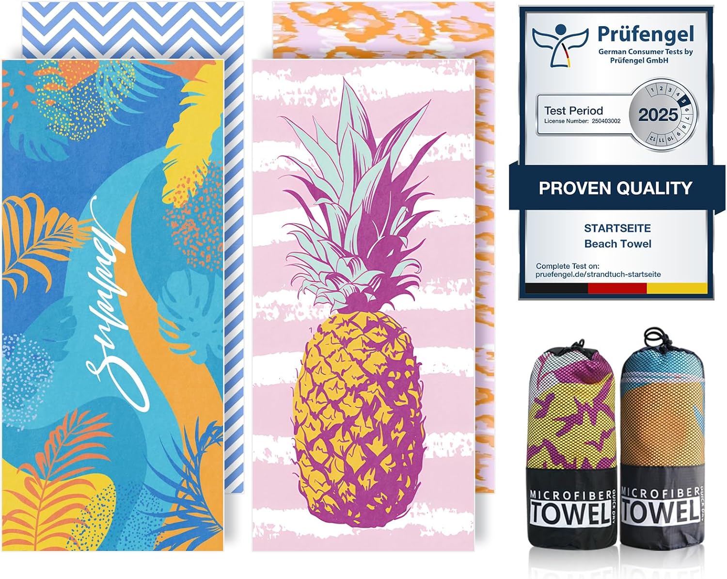 Detalle de Startseite Microfibre Beach Towels for Adults (200x90cm) – 2 Pack, Sand-Free Quick Dry, Gift Boxed