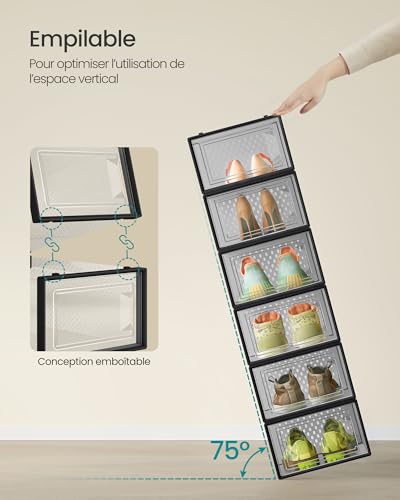 Detalle de SONGMICS Boîtes à Chaussures LSP066B18 — 18 boîtes transparentes, empilables et pliables pour pointure jusqu’à 43