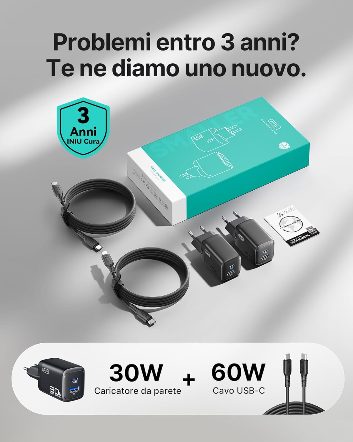 Thumbnail 6 de INIU Caricatore USB‑C 30W doppio porta USB‑C e USB‑A per smartphone e tablet
