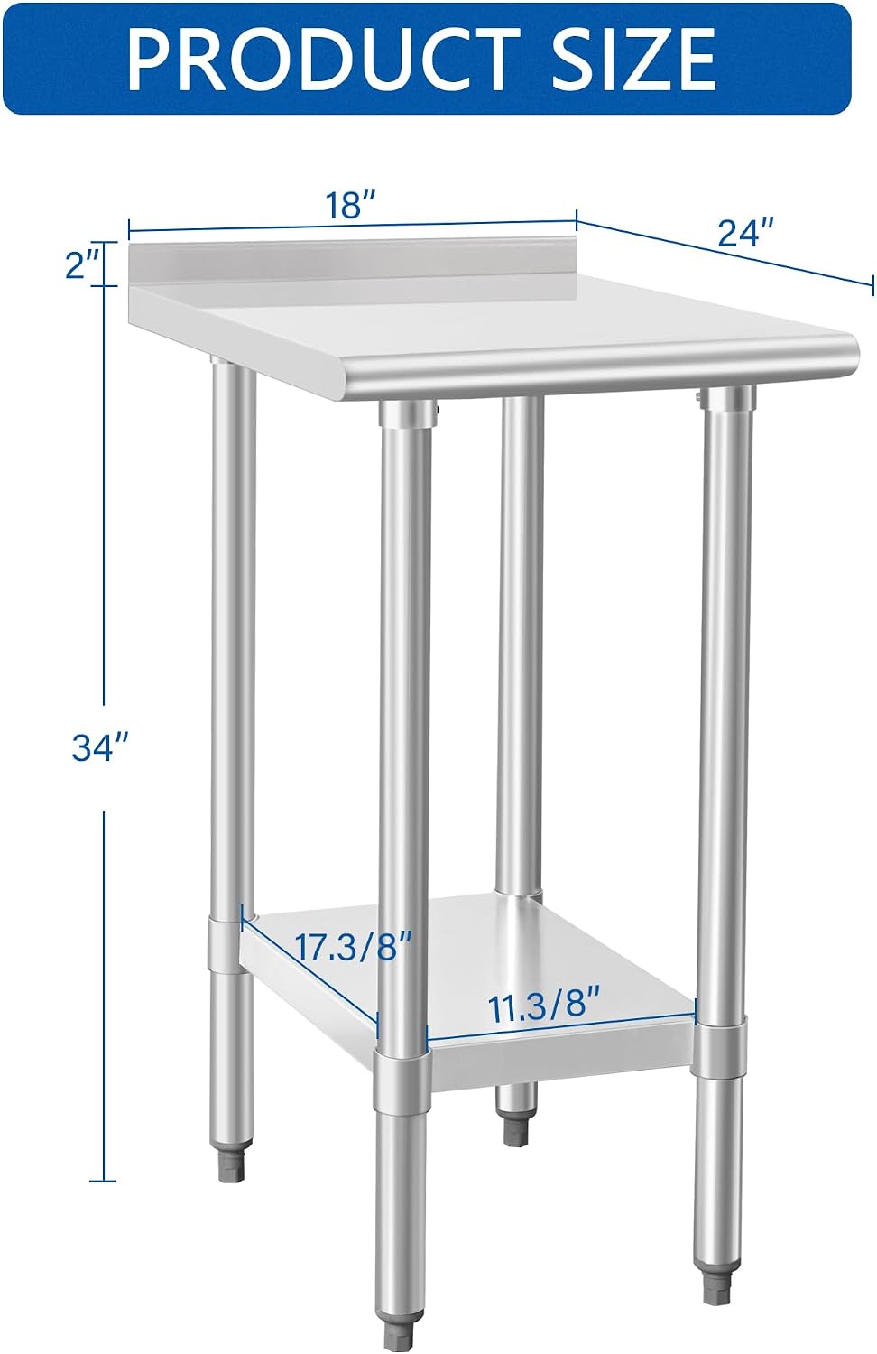 Thumbnail 1 de HARDURA Stainless Steel Commercial Work Table 24x18 with Undershelf, 2" Backsplash, NSF 430