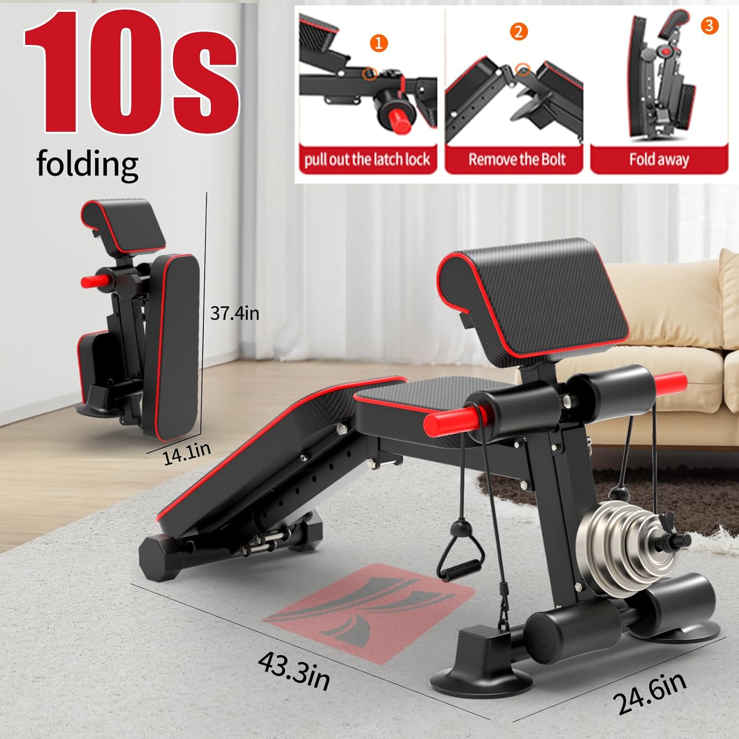 Thumbnail 3 de Adjustable Weight Bench — Foldable Utility Workout Bench for Full-Body Home Gym (Supports up to 600LBS)