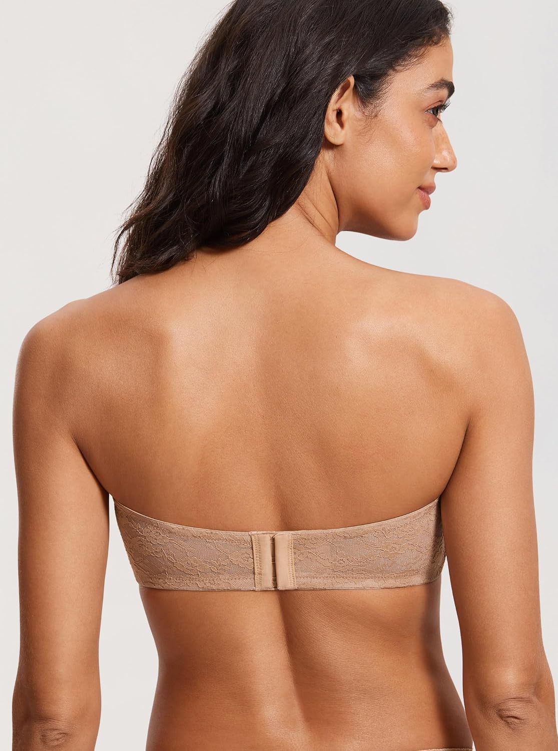 Detalle de DOBREVA Women's Strapless Lace Bras Unlined See-Through with Multiway Straps