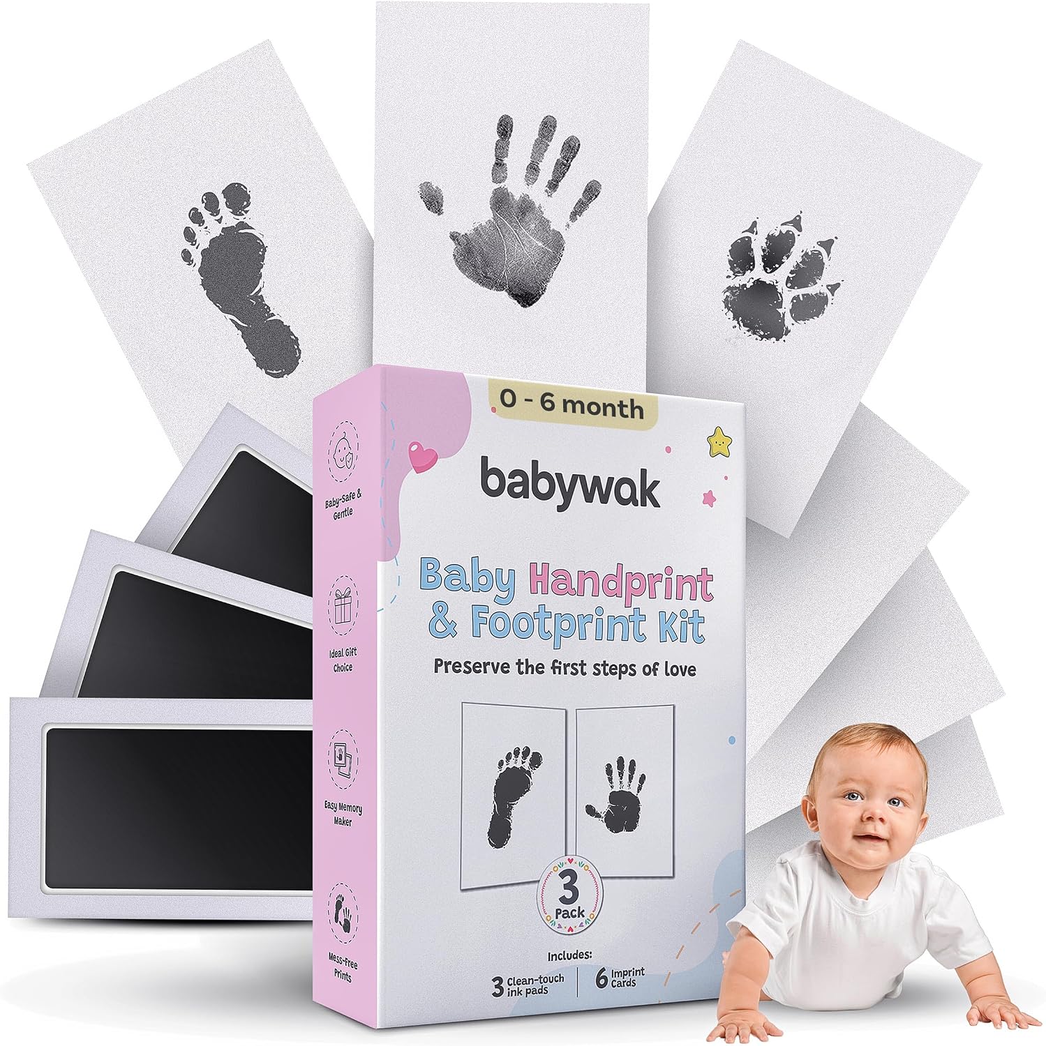 Detalle de Baby Hand and Footprint Kit – Inkless Clean Touch (Small, 0–6 Months)