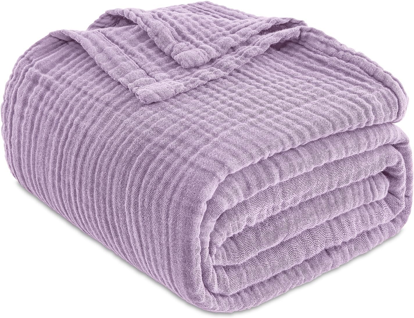 Thumbnail 6 de EMME Cotton Throw Blanket: 100% Muslin Cotton, Breathable and Lightweight (Lavender, 127 x 177cm)