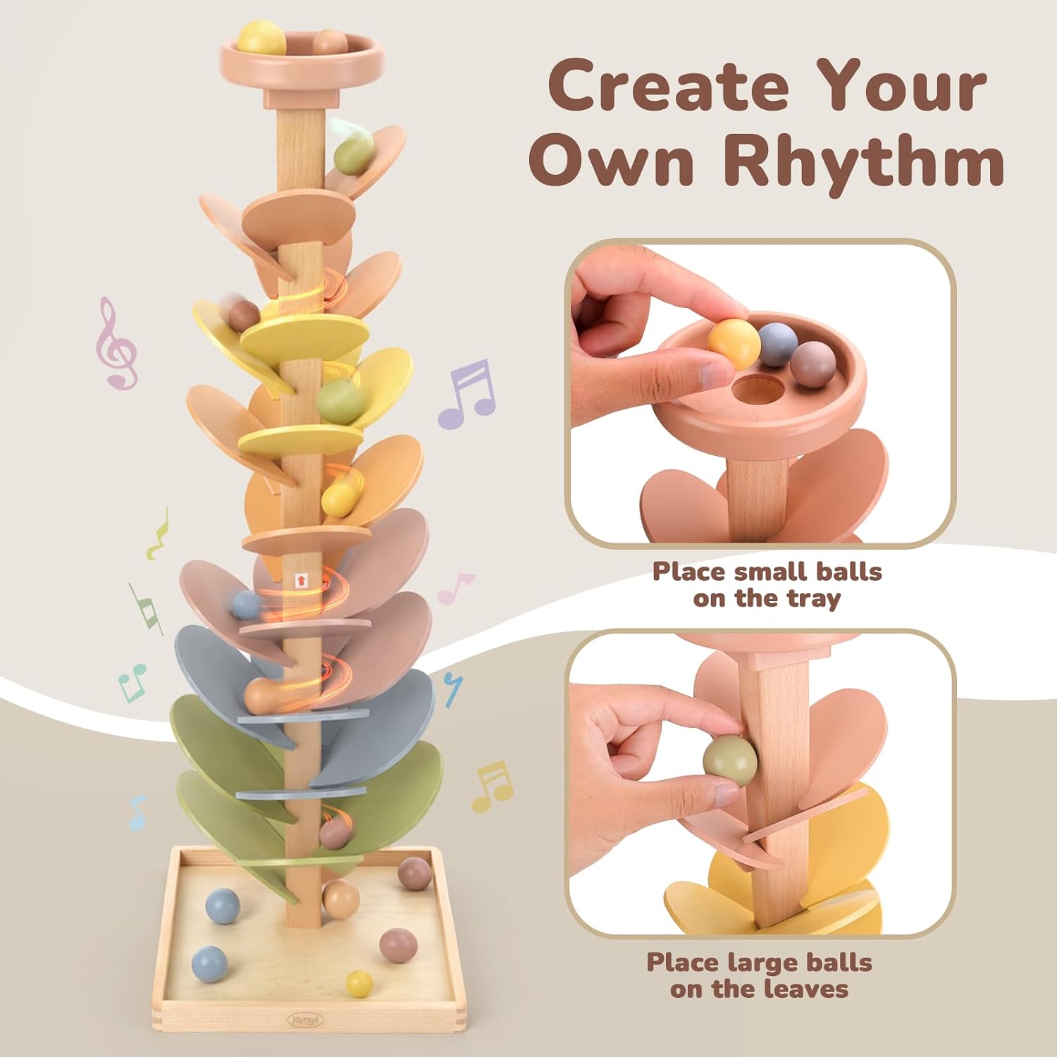Detalle de Joyreal Montessori Sound Tree – Wooden Marble Run for 3–5 Year Olds