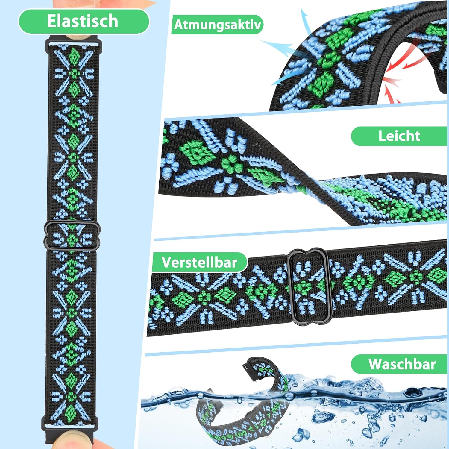 Detalle de SHIJZWD Elastische Uhrenarmbänder – 16–24 mm mit Schnellverschluss, elastisch, verstellbares Nylonband