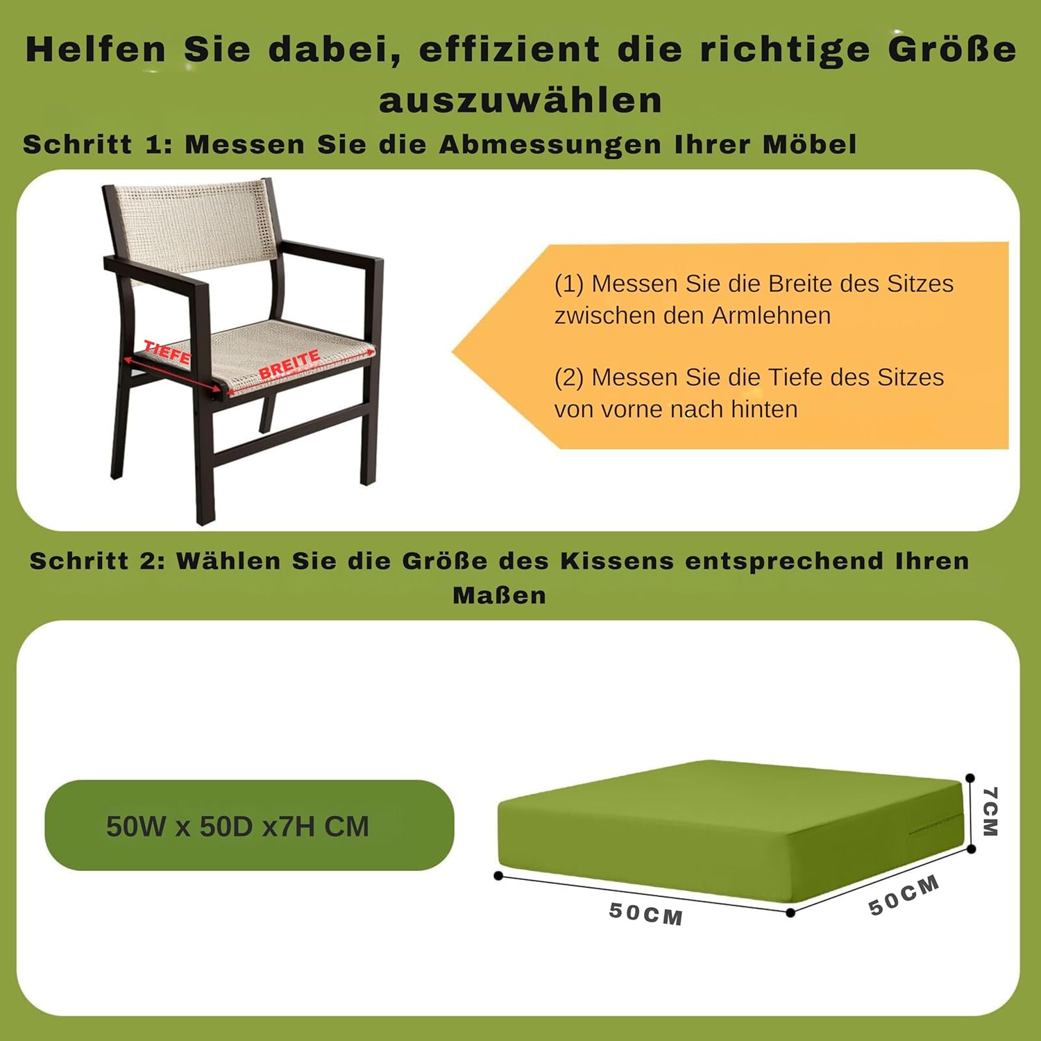 Thumbnail 1 de PRIMEPATIO Stuhlkissen 50x50 Set für den Außenbereich (2-teilig), wasserdichter Memory-Schaum, Apfelgrün