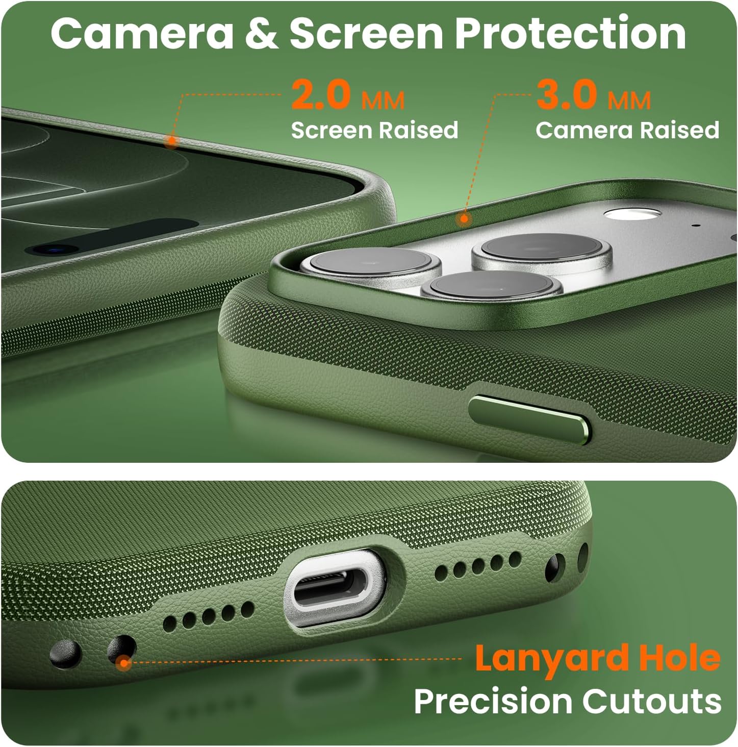 Detalle 2 de Mkeke iPhone 18 Pro Techwoven Case, Green, MagSafe Compatible