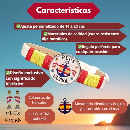 Thumbnail 4 de Feyma Pulsera de España "Plus Ultra", Estilo Náutico Correa Blanca Ajustable, Regalo Marinero