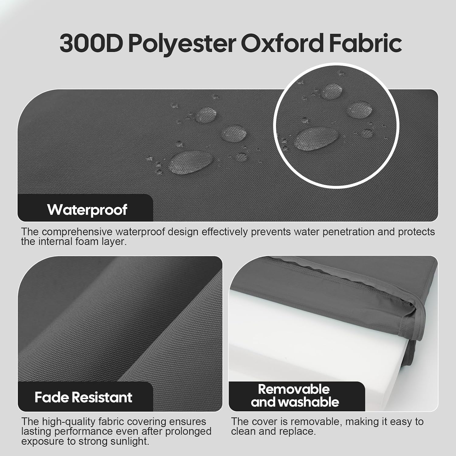 Thumbnail 4 de PRIMEPATIO 45 x 45cm Dark Grey Outdoor Garden Chair Cushion with Backrest (7cm waterproof seat pad)