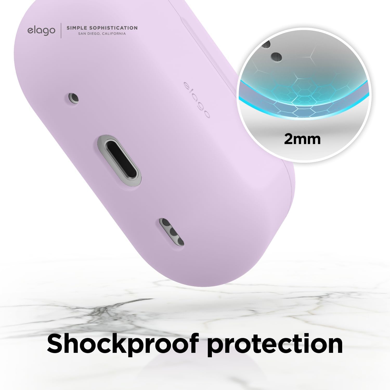 Detalle 1 de elago Coque en silicone pour AirPods Pro 2 : étui de protection violet avec porte-clé et voyant LED