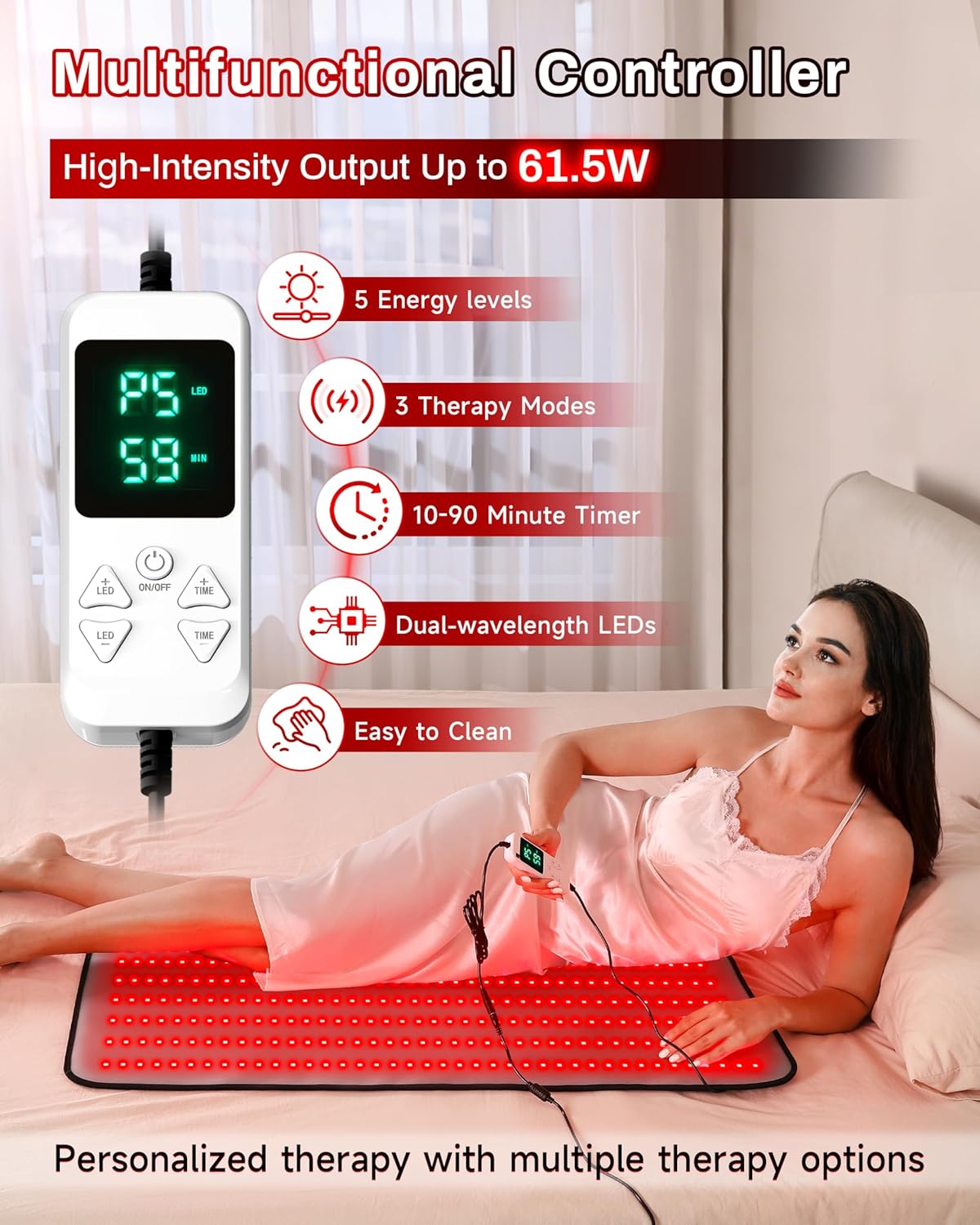 Detalle de Kaoudt Medical-Grade TPU Red Light Therapy Mat for Body (400 LEDs, 660nm + 850nm) – Full-Body Coverage