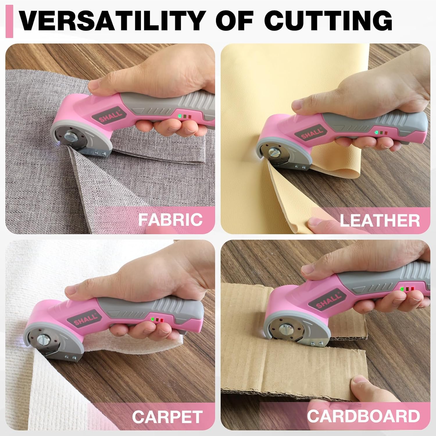Thumbnail 6 de SHALL 4V Cordless Electric Scissors (Rotary Cutter) with Safety Lock, LED & Replacement Blade – Pink & Grey
