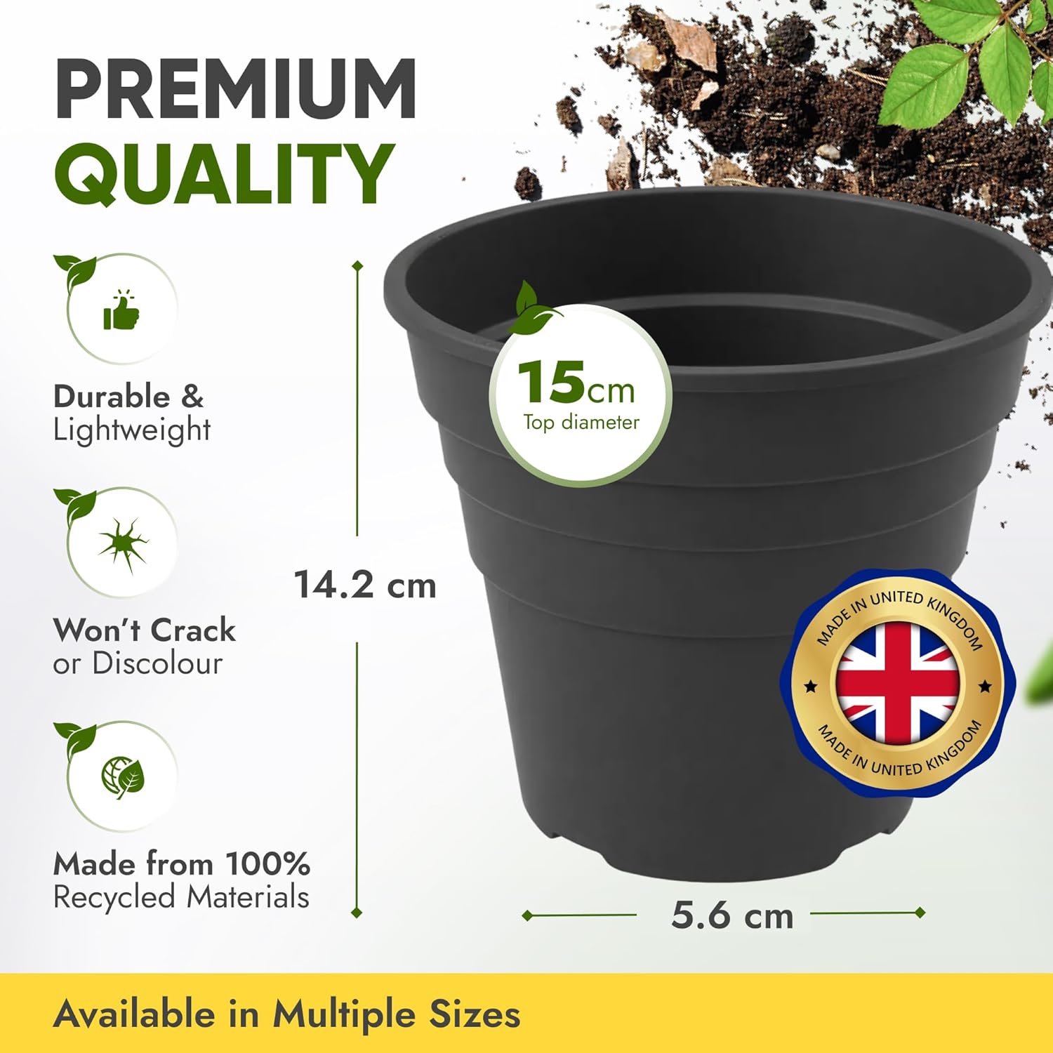 Thumbnail 2 de Happy Pots 15cm Nursery Pots (5 Pack) – UK-made, BPA Free, Recyclable with Drainage Holes