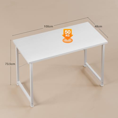 Thumbnail 2 de ODK Escritorio Pequeña, 100x48cm Mesa de Estudio de Ordenador con Pies Ajustables Mesa de Escritura de Ordenador para Oficina, Dormitorio, Blanco
