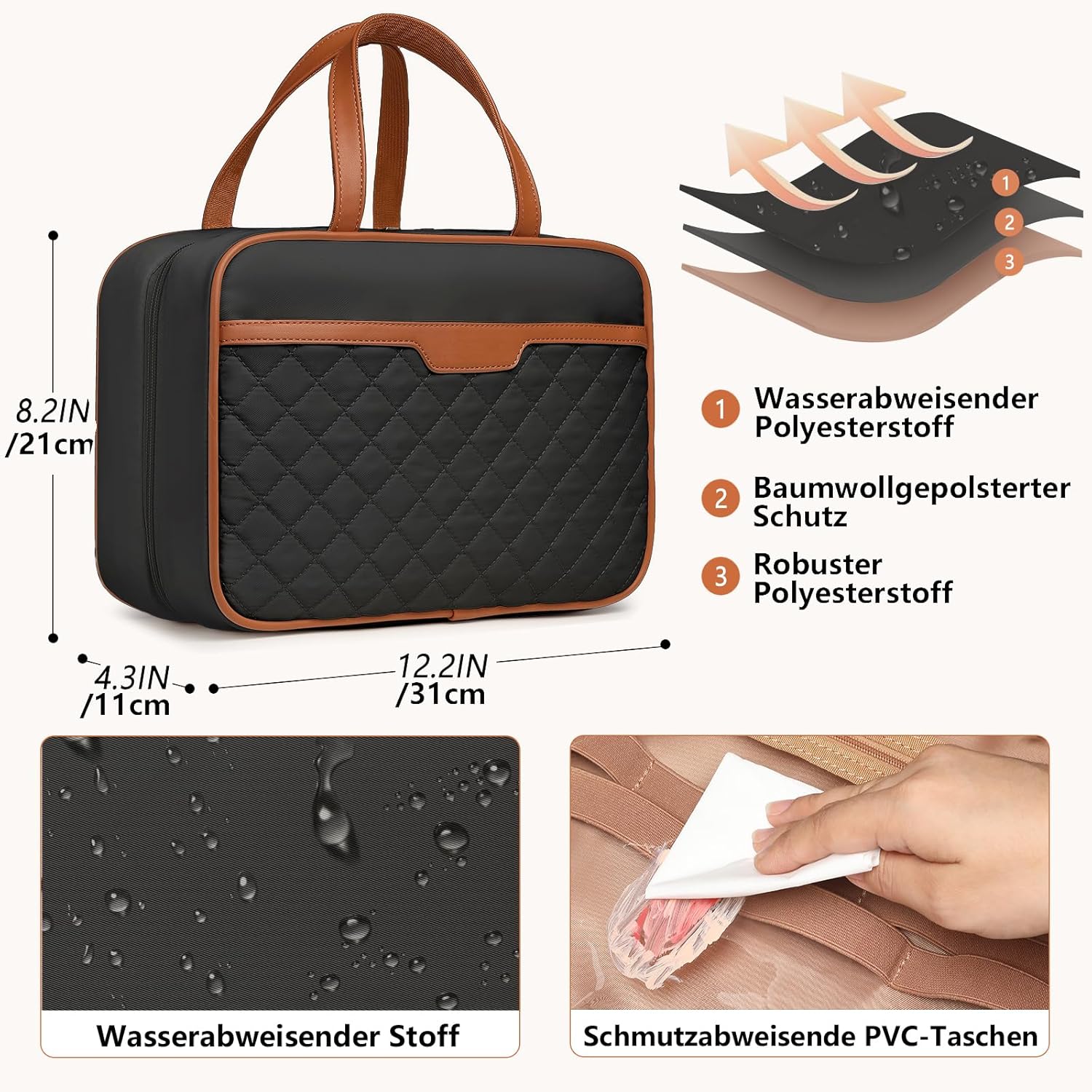 Detalle de Travel Toiletry Bag for Women Large Hanging Wash Organizer with 4 Compartments
