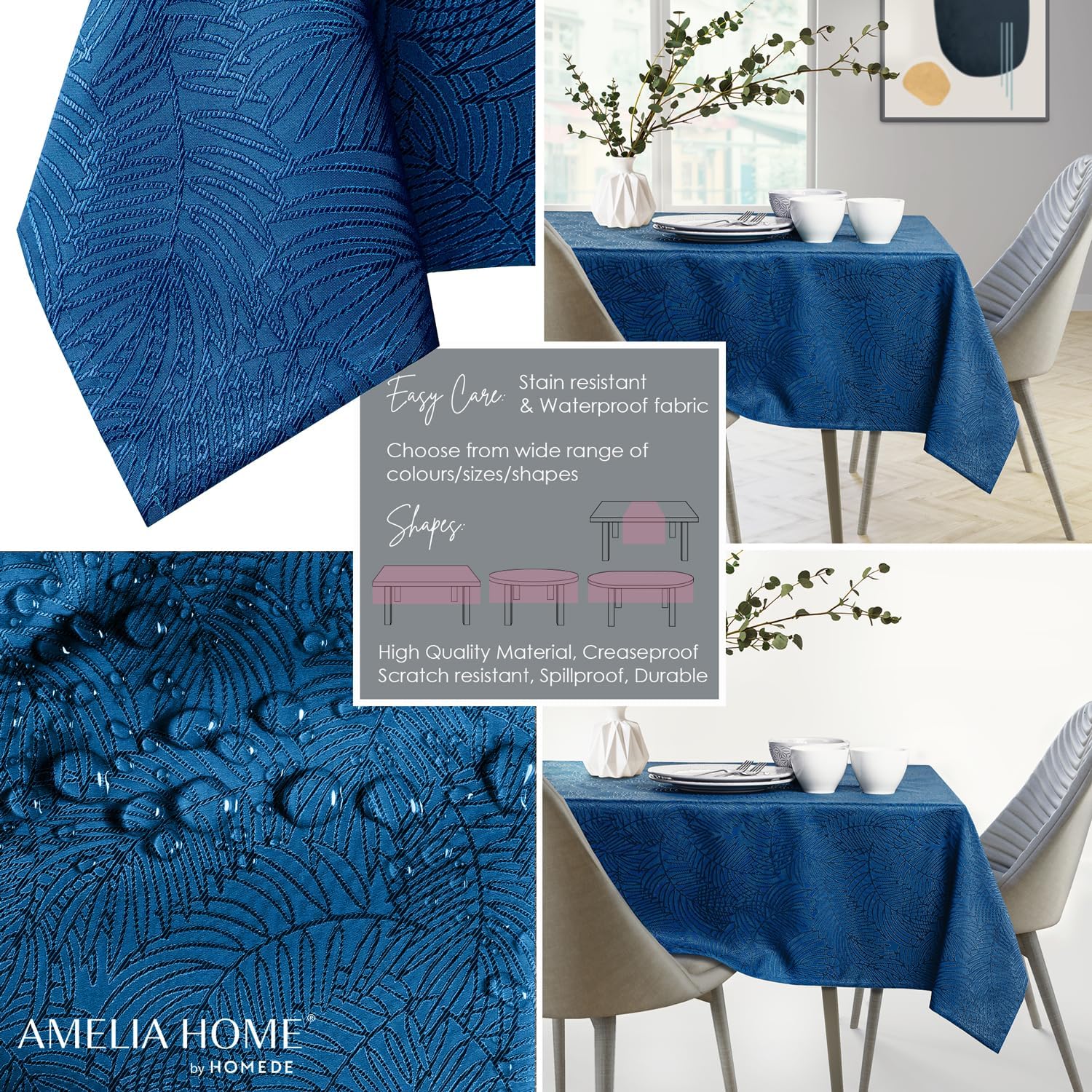 Detalle 2 de AmeliaHome Gaia bordsduk 120 x 180 cm i mörkblå polyester