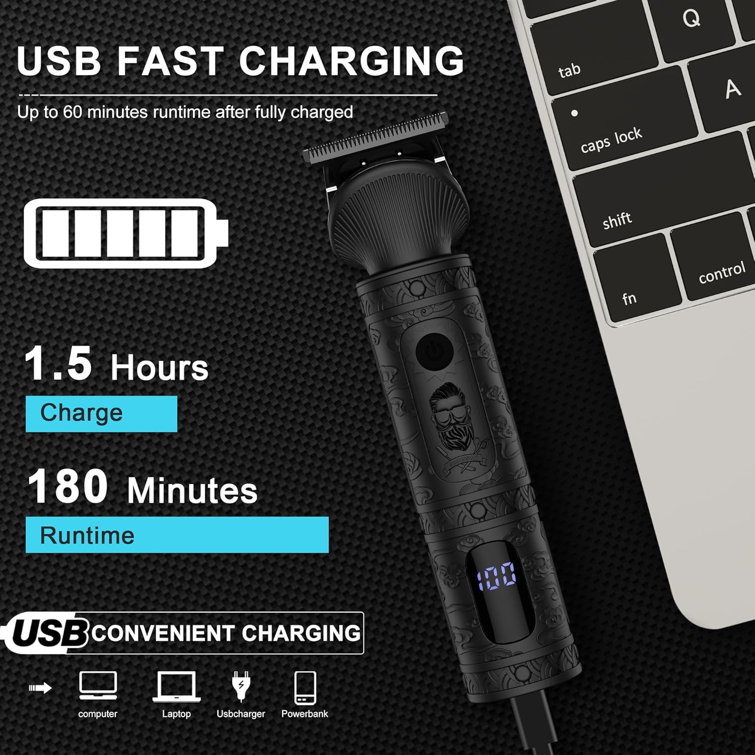 Thumbnail 5 de Surker 7 in 1 Beard Trimmer Grooming Kit (T-Blade), cordless electric trimmer with USB charging and LED display